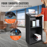 VEVOR Podium Stand, 47 in Hostess Stand with 4 Rolling Wheels, Wood Podium with Storage Shelves, and Slant Desktop, Lecterns & Podiums for Church,
