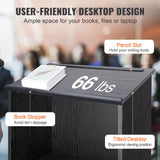 VEVOR Podium Stand, 47 in Hostess Stand with 4 Rolling Wheels, Wood Podium with Storage Shelves, and Slant Desktop, Lecterns & Podiums for Church,