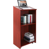VEVOR Podium Stand, 47 in Hostess Stand with 4 Rolling Wheels, Wood Podium with Storage Shelves, and Slant Desktop, Lecterns & Podiums for Church, Office, School, Home, Brown