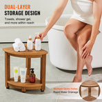 Corner Shower Bench, 16.5" Height 12.8" Radius, Faux Wood Grain Polystyrene, 158KGS with Storage Shelf, Water Resistant, Shower Stool for Inside & Outside Shower, for Bathroom, Living Room