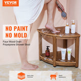 VEVOR Corner Shower Bench, 18.5" Height 17.75" Radius, Faux Wood Grain Polystyrene,159KGS with Storage Shelf, Water Resistant, Shower Stool for Inside