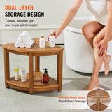 VEVOR Corner Shower Bench, 18.5" Height 17.75" Radius, Faux Wood Grain Polystyrene,159KGS with Storage Shelf, Water Resistant, Shower Stool for Inside