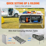 VEVOR Camping Kitchen Table, Quick set-up Folding Camping Table with A Carrying Bag, 3 Adjustable Heights, MDF Camping Table, Ideal for Outdoor Picnics, BBQs, Camping, RV Traveling - Side View