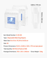 VEVOR Disposable Male Dog Diapers, Super Absorbent Male Dog Wraps, 360 ° Leak-Proof Belly Bands with Wetness Indicator for Doggies in Heat, Training, Incontinence - XS, 96 Count (2 Packs of 48) - Close-Up Angle