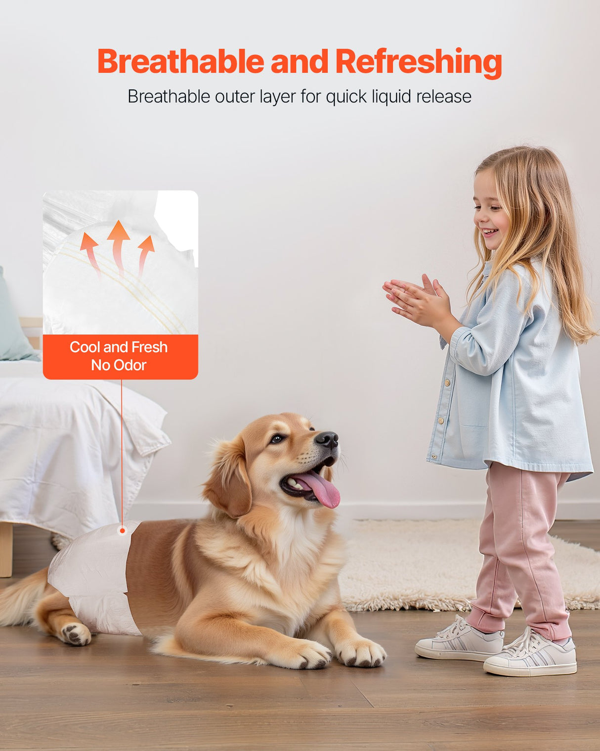 Disposable Dog Diapers, Super Absorbent Female Dog Diapers, 360° Leak-Proof Female Doggy Pet Diaper with Wetness Indicator for Heat Period, Training, Incontinence - M, 144 Count (2 Packs of 72)