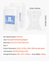 VEVOR Disposable Dog Diapers, Super Absorbent Female Dog Diapers, 360° Leak-Proof Female Doggy Pet Diaper with Wetness Indicator for Heat Period, Training, Incontinence - M, 144 Count (2 Packs of 72) - Close-Up Angle