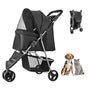 Pet Stroller, 16KG Weight Capacity, Foldable Dog Stroller Cart, 3 Wheels Cats Strollers with Mesh Windows and Cup Holders, Portable Pet Carrier Strollers with Brake, for Small to Medium Pets
