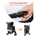 Pet Stroller, 16KG Weight Capacity, Foldable Dog Stroller Cart, 3 Wheels Cats Strollers with Mesh Windows and Cup Holders, Portable Pet Carrier Strollers with Brake, for Small to Medium Pets