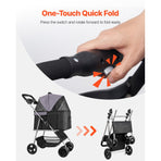 Pet Stroller, 16KG Weight Capacity, Foldable Dog Stroller Cart, 4 Wheels Cats Pram with Detachable Carrier & Mesh Windows, Portable Animal Carrier with Brake for Small to Medium Pets