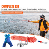 Magnet Fishing Kit, 1200lbs Pulling Force Double Sided Fishing Magnets, 2.95inch Diameter Magnet with Rope, Grappling Hook, Gloves, Waterproof Case, Threadlocker, Eye Bolt, for Fishing