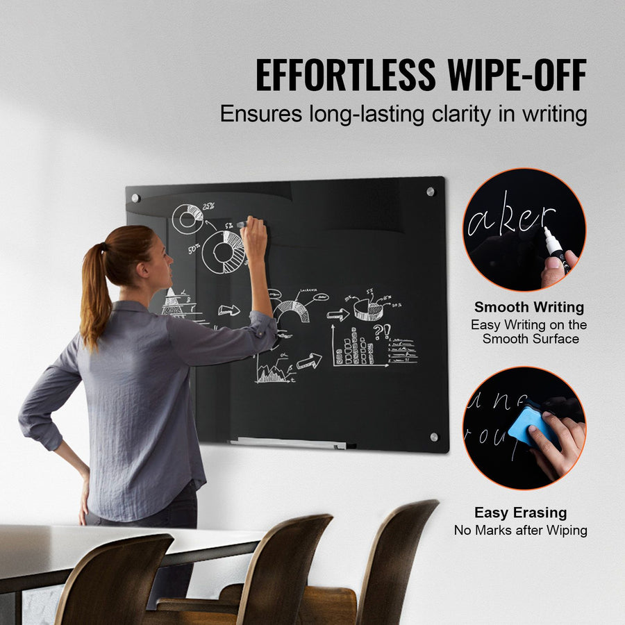 Magnetic Glass Whiteboard, Dry Erase Board 36"x24", Wall-Mounted Large White Glassboard Frameless, with, Wall Mounted