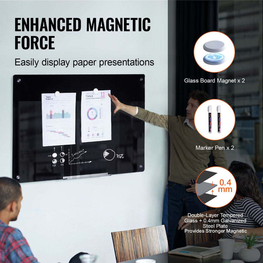 Magnetic Glass Whiteboard, Dry Erase Board 36"x24", Wall-Mounted Large White Glassboard Frameless, with, image 3