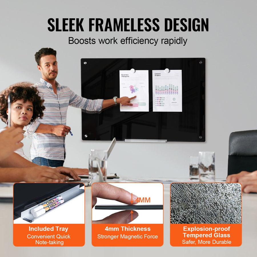 Magnetic Glass Whiteboard, Dry Erase Board 36"x24", Wall-Mounted Large White Glassboard Frameless, with, image 4