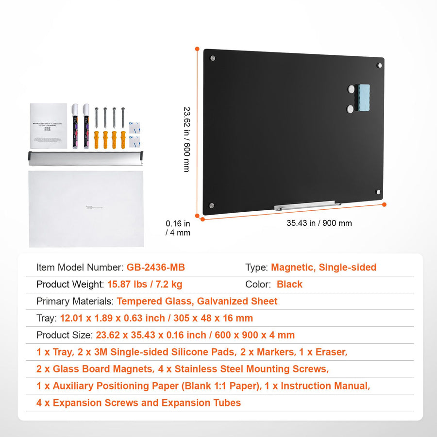 Magnetic Glass Whiteboard, Dry Erase Board 36"x24", Wall-Mounted Large White Glassboard Frameless, with, image 7