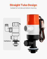 VEVOR Livewell Pump for Boat 12V 500 GPH Livewell Aerator Pump Straight 2 Inlets - Side View