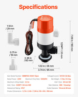 VEVOR Livewell Pump for Boat 12V 500 GPH Livewell Aerator Pump Straight 2 Inlets - Close-Up Angle