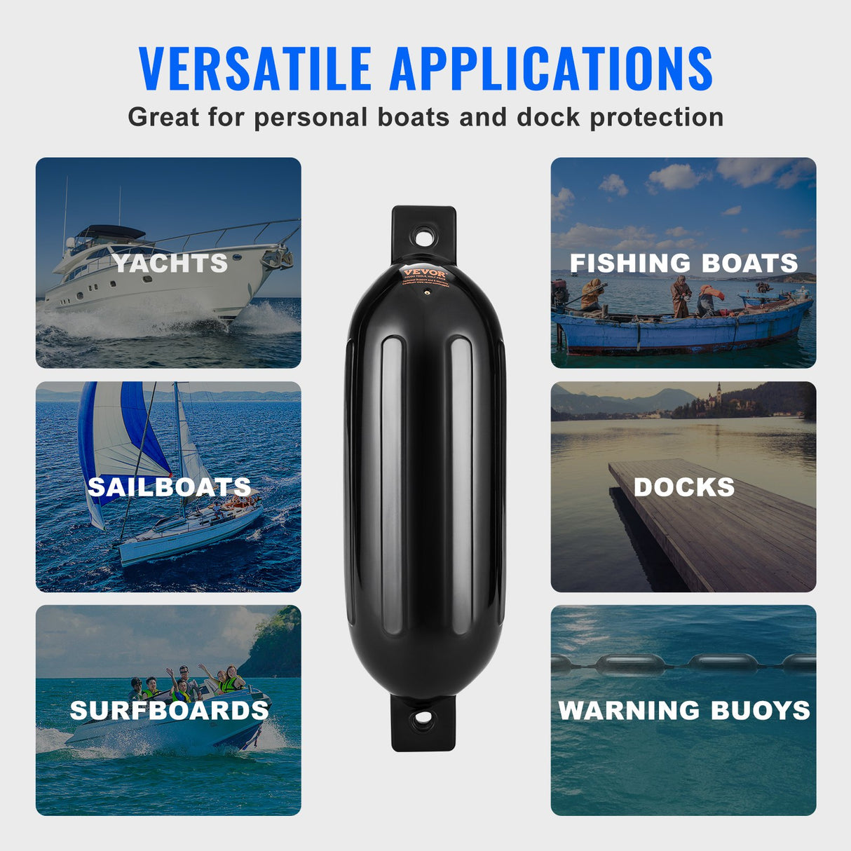 VEVOR Boat Fenders, 6.5" x 23" Boat Bumpers for Docking, Inflatable Ribbed Fender with Center Holes, Marine Boat Dock Fender Bumper with Air Pump, 4