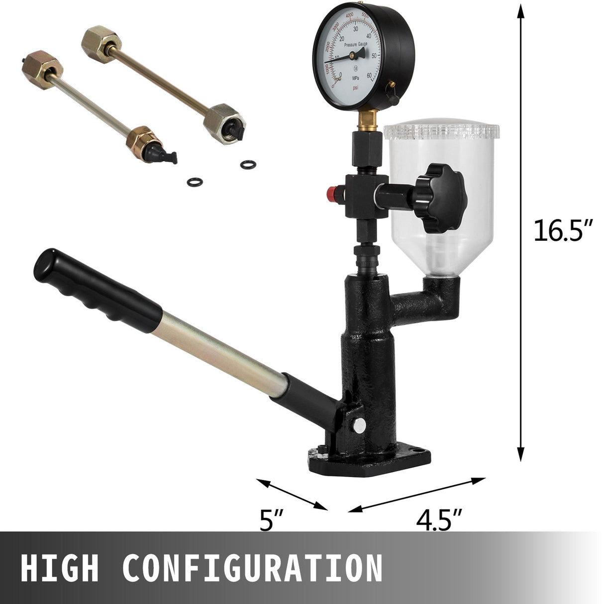 Diesel Injector Nozzle 
Pressure Tester Dual scale Manometer Test Tool 0-600Bar (0-8000PSI) 
60Mpa Test Pressure High Configuration