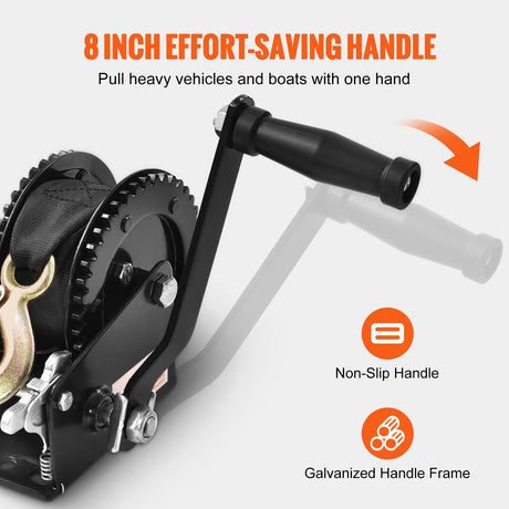 Hand Winch, 907.1 kg Pulling Capacity, Boat Trailer Winch Heavy Duty Rope Crank with 7 m Polyester Strap and, image 5