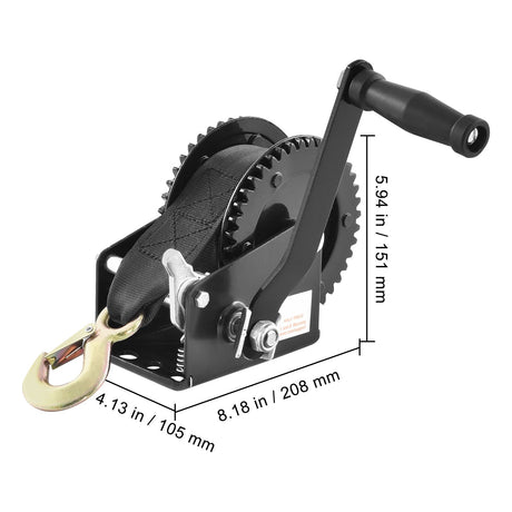 Hand Winch, 907.1 kg Pulling Capacity, Boat Trailer Winch Heavy Duty Rope Crank with 7 m Polyester Strap and, image 8