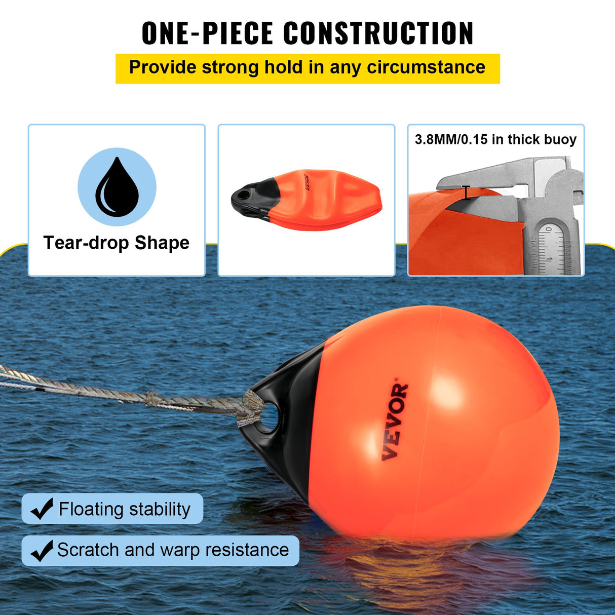 VEVOR Boat Buoy Balls, 15" Diameter Inflatable Heavy-Duty Marine-Grade PVC Marker Buoys, Round Boat Mooring Buoys, Anchoring, Rafting, Marking,
