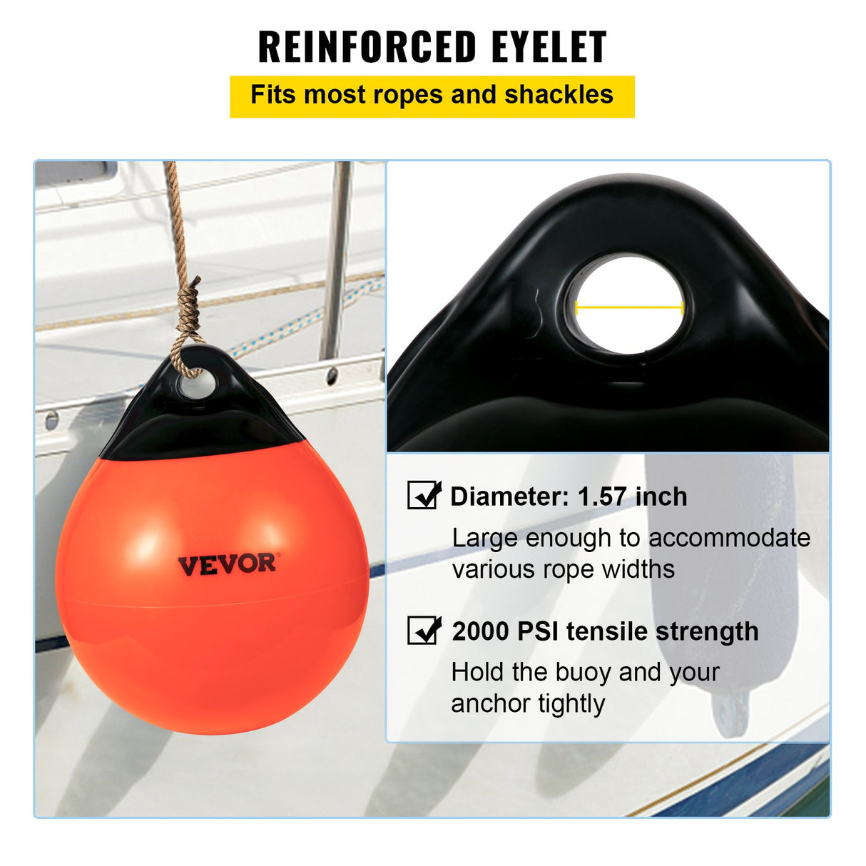 VEVOR Boat Buoy Balls, 15" Diameter Inflatable Heavy-Duty Marine-Grade PVC Marker Buoys, Round Boat Mooring Buoys, Anchoring, Rafting, Marking,