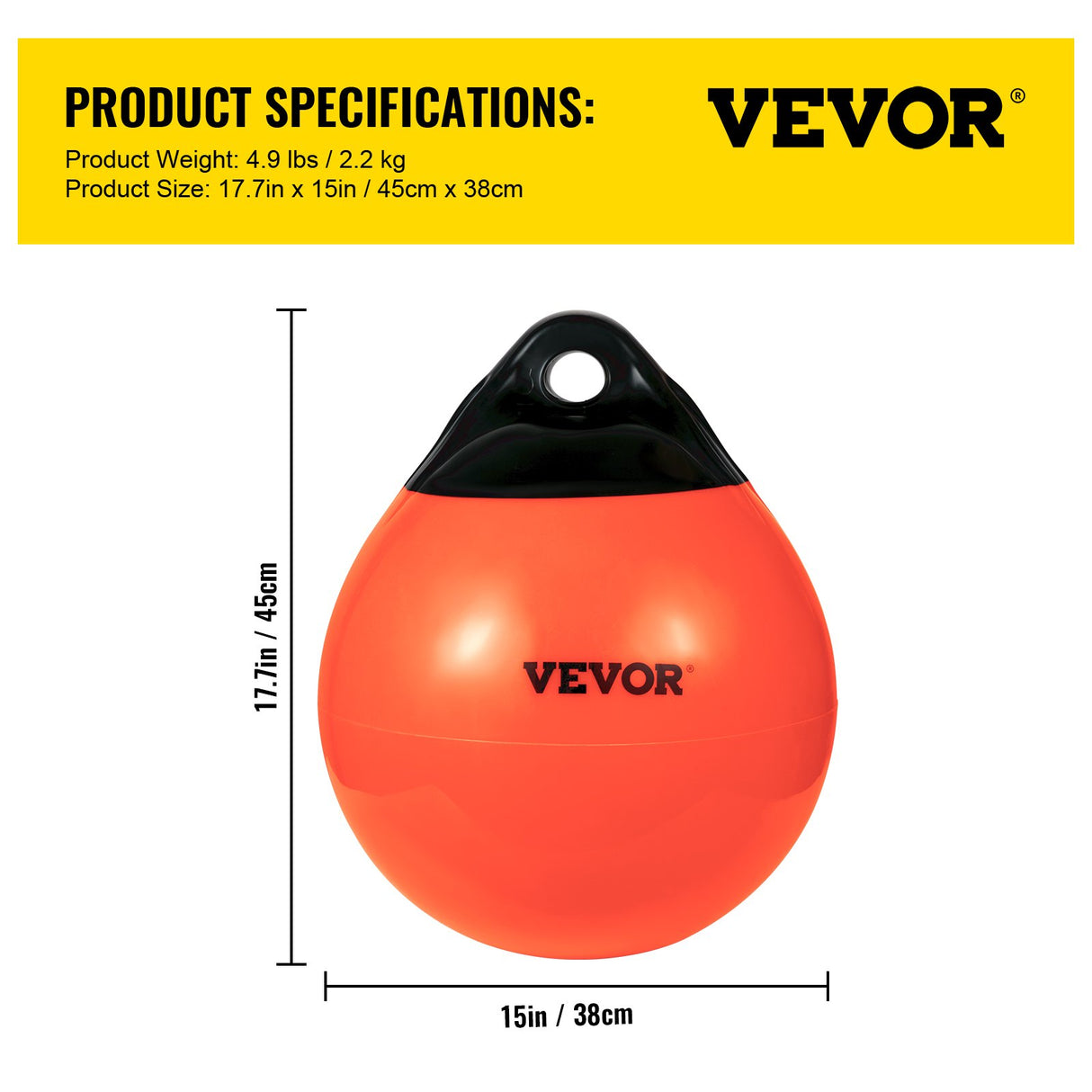 VEVOR Boat Buoy Balls, 15" Diameter Inflatable Heavy-Duty Marine-Grade PVC Marker Buoys, Round Boat Mooring Buoys, Anchoring, Rafting, Marking,