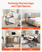 VEVOR C Table, C Shaped Sofa Side Table with Metal Frame Rolling Casters, Portable C Shaped End Stand for Living Room Bedroom Office, 19.69 x 13.78 x 23.82 inches Laptop Side Tables, Brown and Black - Rear View