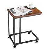 VEVOR C Table, C Shaped Sofa Side Table with Metal Frame Rolling Casters, Portable C Shaped End Stand for Living Room Bedroom Office, 19.69 x 13.78 x 23.82 inches Laptop Side Tables, Brown and Black - Extra Image