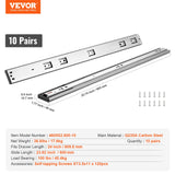 VEVOR 10 Pairs of 609.6mm Drawer Slides Side Mount Rails, Heavy Duty Full Extension Steel Track, Soft-Close Noiseless Guide Glides Cabinet Kitchen Runners with Ball Bearing, 100 Lbs Load Capacity - Rear View