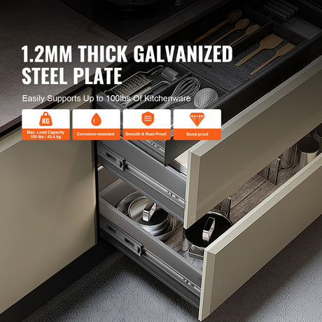 10 Pairs of 558.8mm Drawer Slides Side Mount Rails, Heavy Duty Full Extension Steel Track, Soft-Close, Soft Close