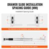 VEVOR 6 Pairs of 508mm Drawer Slides Side Mount Rails, Heavy Duty Full Extension Steel Track, Soft-Close Noiseless Guide Glides Cabinet Kitchen Runners with Ball Bearing, 100 Lbs Load Capacity - Rear View