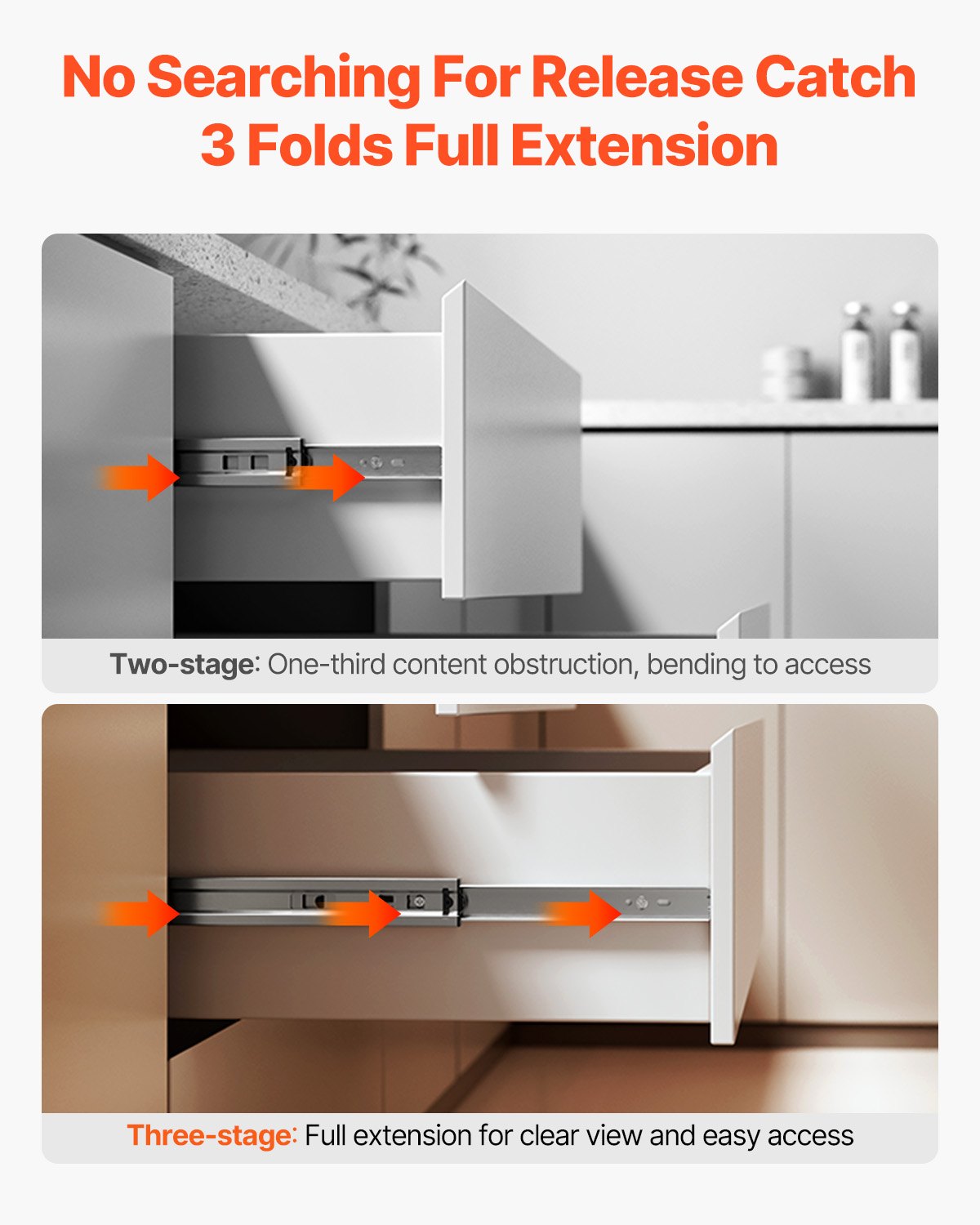 VEVOR Drawer Cabinet Slides Side Mount 22 inch 10 Pairs 100 LB Load Replacement