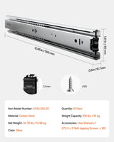 VEVOR Drawer Cabinet Slides Side Mount 22 inch 10 Pairs 100 LB Load Replacement - Close-Up Angle