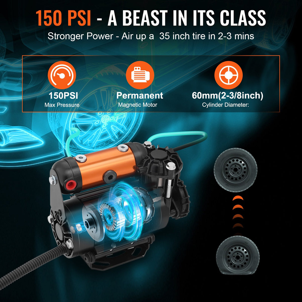 VEVOR Onboard Air Compressor Kit 150PSI Offroad Air Compressor Portable Tire Inflator Heavy Duty 3.5CFM Air Pump for Jeep SUV 4x4 Vehicle