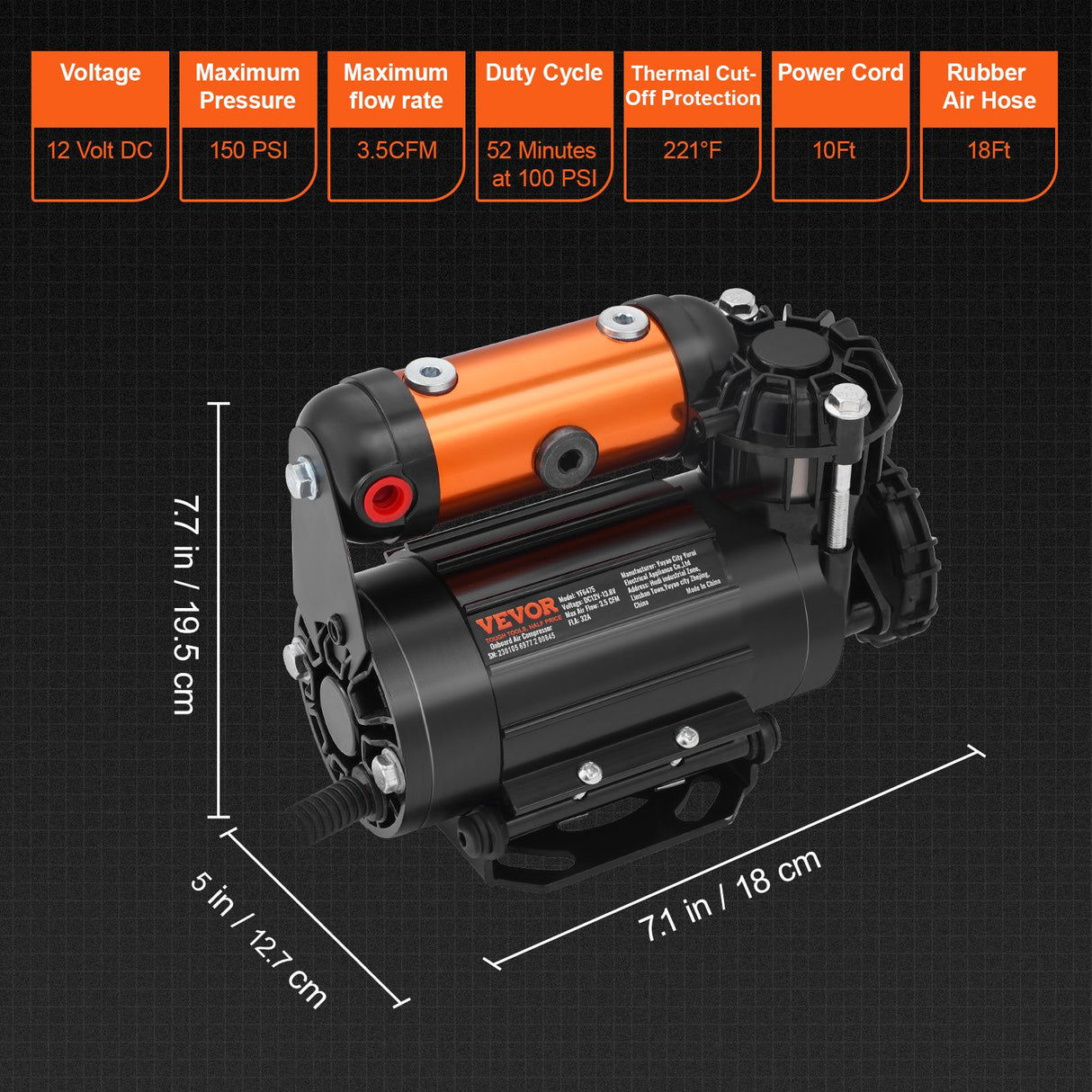 VEVOR Onboard Air Compressor Kit 150PSI Offroad Air Compressor Portable Tire Inflator Heavy Duty 3.5CFM Air Pump for Jeep SUV 4x4 Vehicle