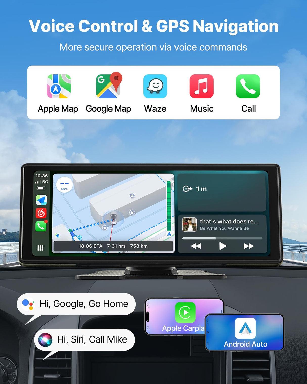 VEVOR Car Stereo Radio CarPlay Touchscreen 254 mm Apple Android Auto Bluetooth