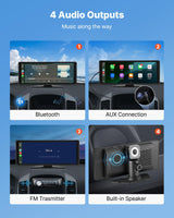 VEVOR Car Stereo Radio CarPlay Touchscreen 254mm Apple Android Front/Rear Camera - 45-Degree Angle