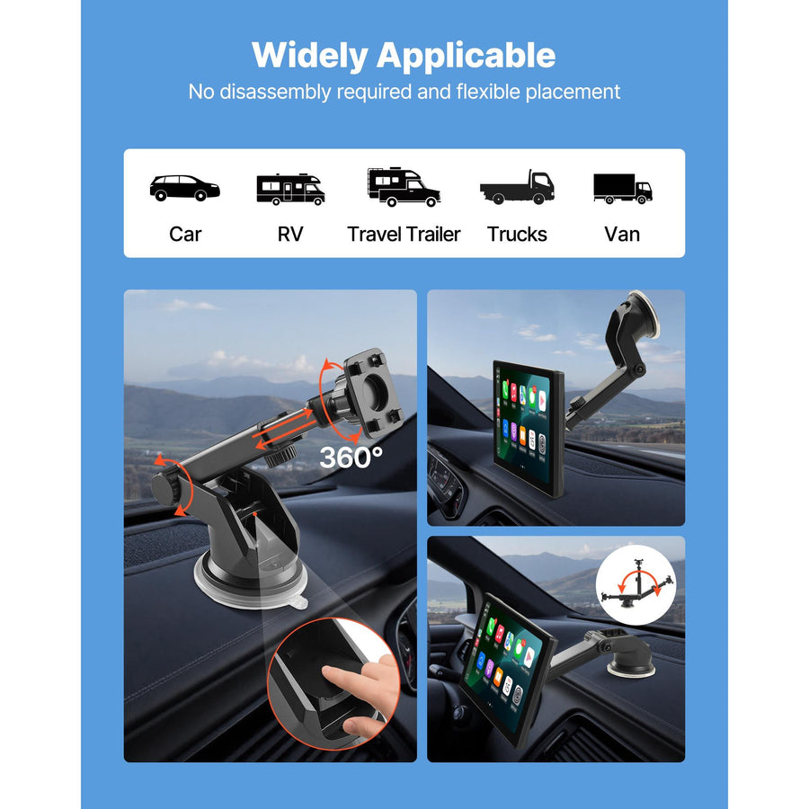 Wireless Car Stereo, 228.6mm HD Portable Radio Touch Screen with Apple CarPlay and Android Auto, CarPlay Screen with Front & Backup Cameras, Voice Control, Mirror Link, Bluetooth, GPS Navigation