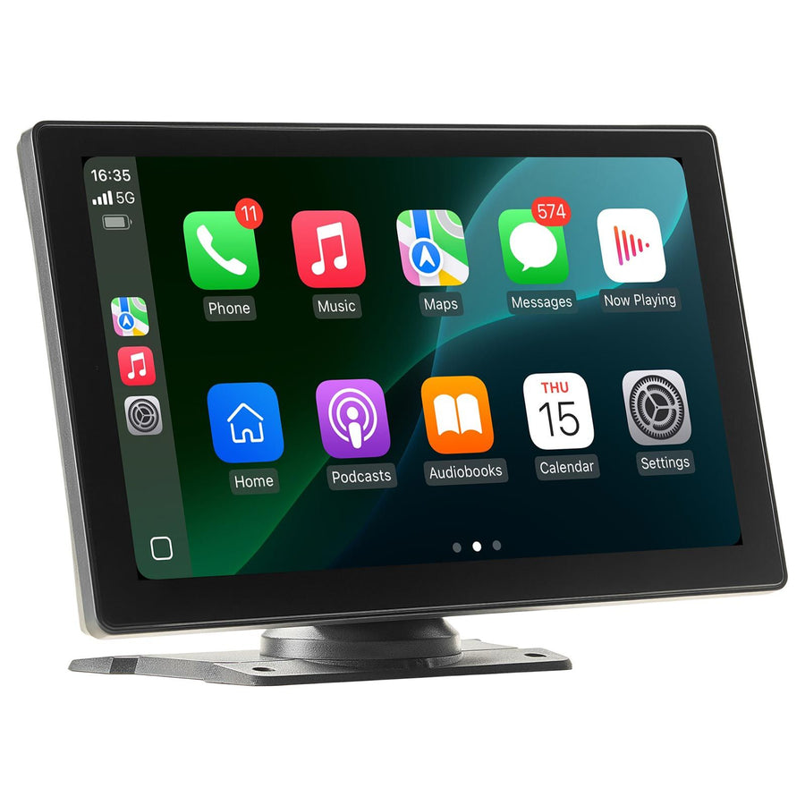 Wireless Car Stereo, 228.6mm HD Portable Radio Touch Screen with Apple CarPlay and Android Auto, CarPlay Screen with Front & Backup Cameras, Voice Control, Mirror Link, Bluetooth, GPS Navigation