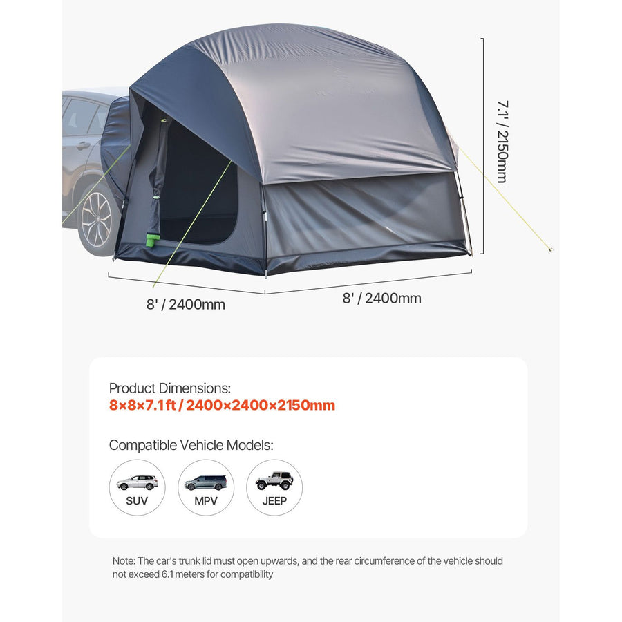 SUV Tent for Camping, 8FT L x 8FT W, Waterproof PU2000mm Spacious Double Layer Design for 5-8 Person, SUV Camping Tent with Mesh Windows, Includes Rainfly & Storage Bag, for Outdoor Activities