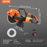 VEVOR Electric Concrete Saw, 9 in, 2000 W 15 A Motor Circular Saw Cutter with 3.5 in Cutting Depth, Wet/Dry Disk Saw Cutter Includes Water Line, Pump and Blade, for Stone, Brick - Close-Up Angle