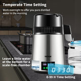 VEVOR 4L Water Distiller 1L/H Distilled Water Maker Timing & Temp Display Silver - Top-Down View