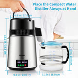VEVOR 4L Water Distiller 1L/H Distilled Water Maker Timing & Temp Display Silver - Close-Up Angle