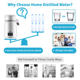 VEVOR 4L Water Distiller 1L/H Distilled Water Maker Timing & Temp Display White - 45-Degree Angle