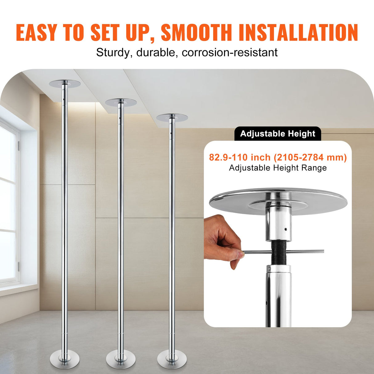 VEVOR Professional Dancing Pole, Spinning Static Dancing Pole Kit, Portable Removable Pole, 45mm Heavy-Duty Stainless Steel Pole, Height Adjustable