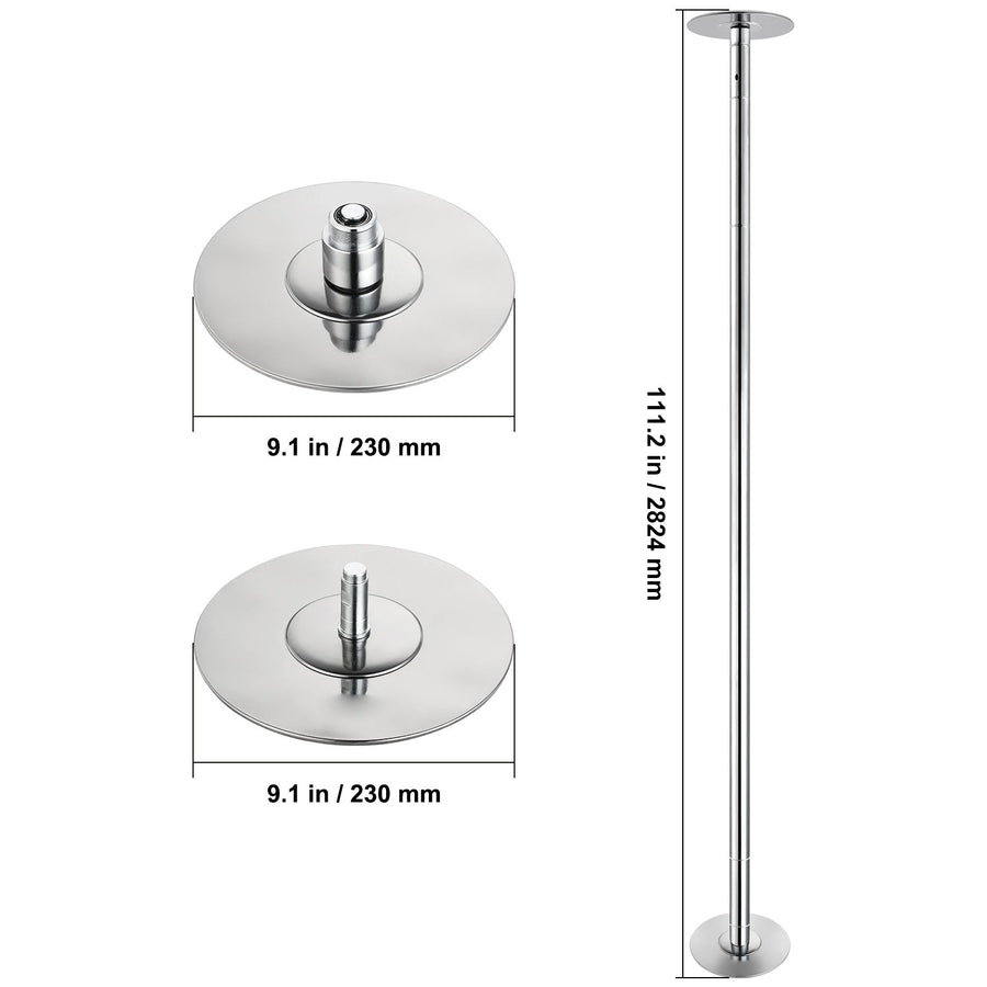 Professional Dancing Pole, Spinning Static Dancing Pole Kit, Portable Removable Pole, 45mm Heavy-Duty Stainless Steel Pole, Height Adjustable Fitness Pole, for Exercise Home Club Gym, Silver