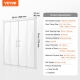 VEVOR Semi-frameless Double Sliding Shower Door SGCC Tempered Glass 1/4" Chrome