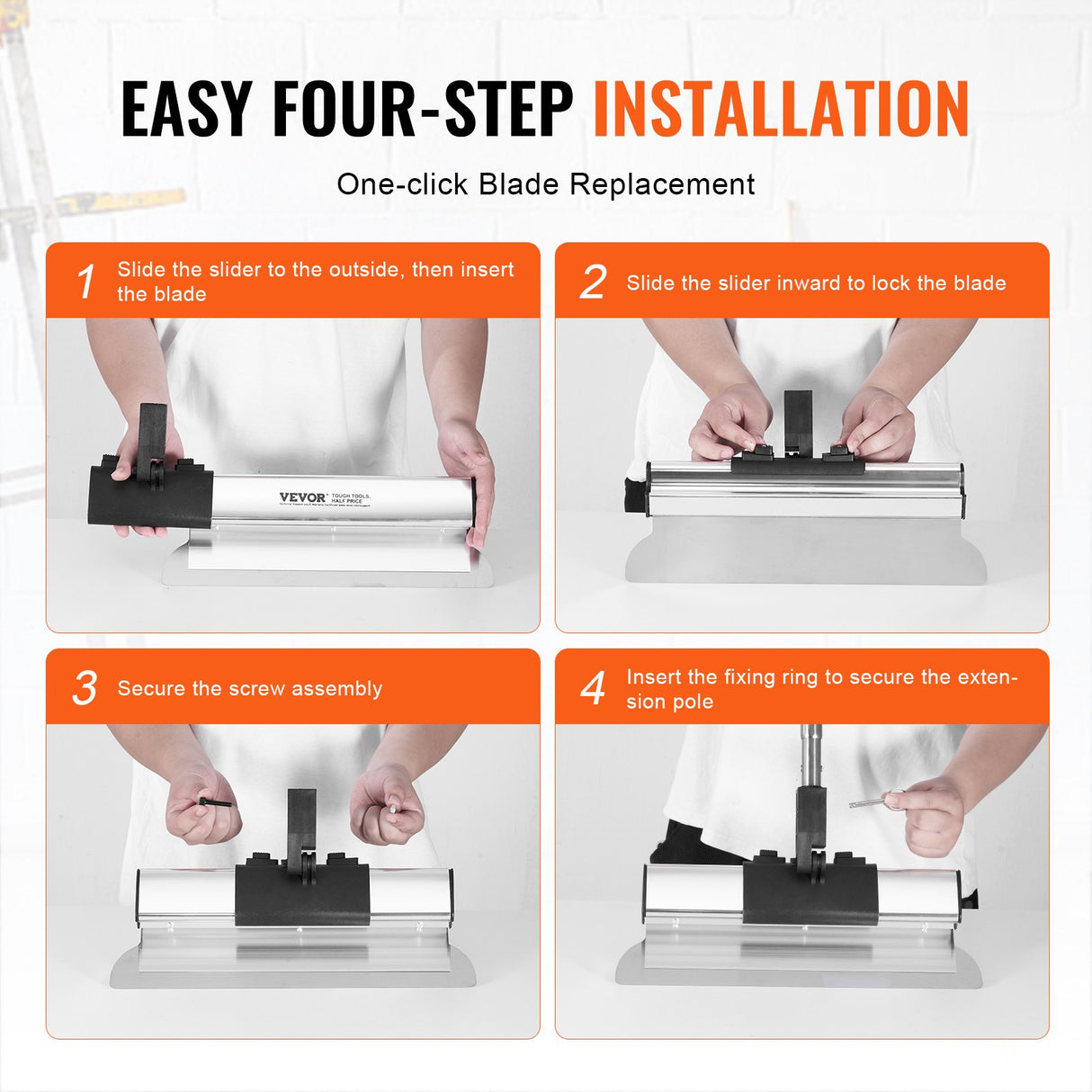 VEVOR Drywall Skimming Blade Set, 10/16/24/32/40 in Skimming Blades + 34-81.6 in Extension Handle Pole, Stainless Steel Knife Professional Skim Coat Tools, for Gyprock/WallBoard/Plasterboard