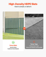 VEVOR Bottom Locking Privacy Slats, Single-Wall Vertical Bottom-Locking Slats for Chain-Link Fence, High-Density HDPE Chain Link Slats Ideally Fit 1.2 m High Fence for Garden Farm Sports Field(Green) - Side View